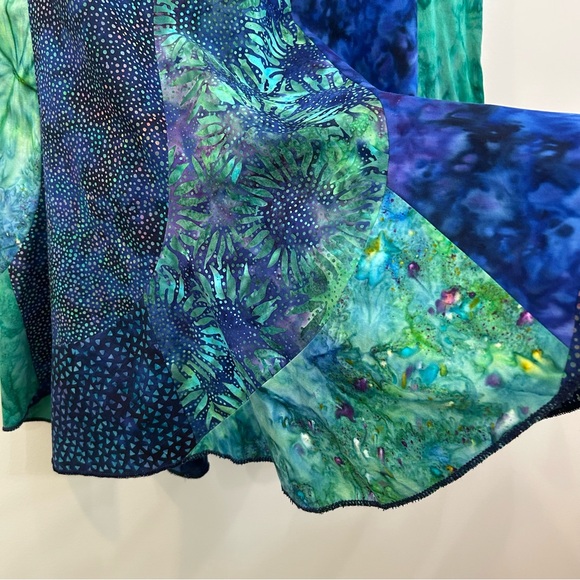 Handmade Asymmetrical Blue Green Fit Flare Fairycore Patchwork Midi Skirt Size M - Picture 4 of 12